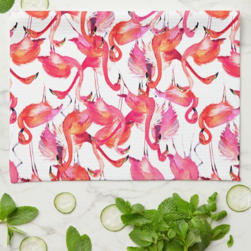 Watercolor Flamingo In Watercolors  Add Your Name Kitchen Towel