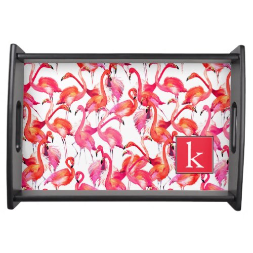 Watercolor Flamingo In Watercolors  Add Your Name Serving Tray