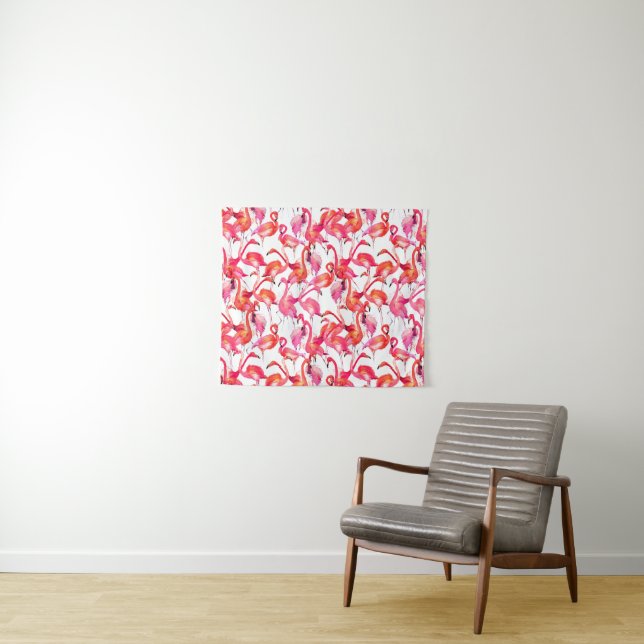 Watercolor Flamingo In Watercolors Tapestry (In Situ (Horizontal))