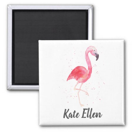 Watercolor Flamingo Magnet Custom Name