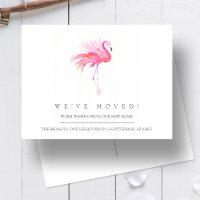 Watercolor Flamingo New Home Moving Announcement