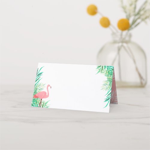Watercolor Flamingo  Palm Leaves Tropical Wedding Place Card