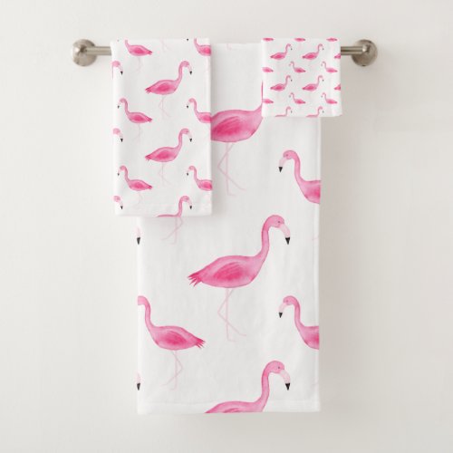 Watercolor Flamingo Pattern Bath Towel Set