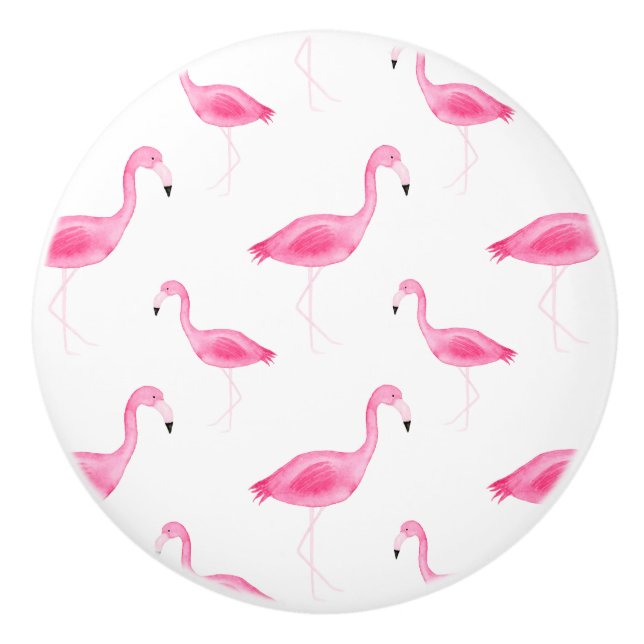 Watercolor Flamingo Pattern Ceramic Knob (Front)