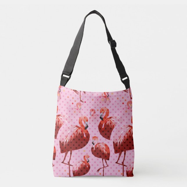 Watercolor Flamingo Pattern Crossbody Bag (Front)