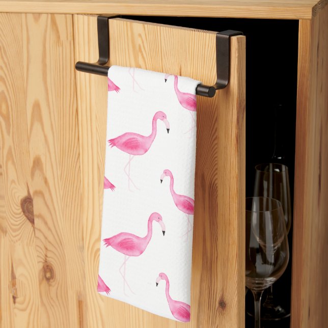 Watercolor Flamingo Pattern Kitchen Towel (Thirds Fold)