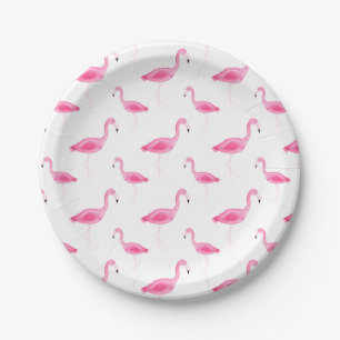 Watercolor Flamingo Pattern Paper Plates