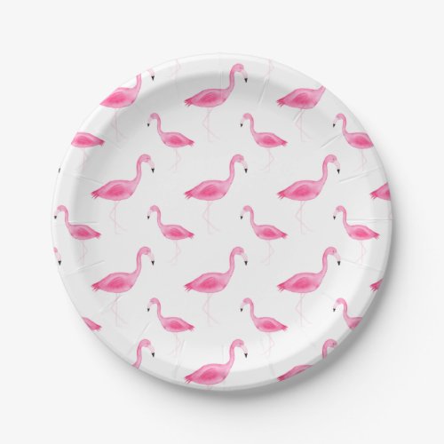 Watercolor Flamingo Pattern Paper Plates