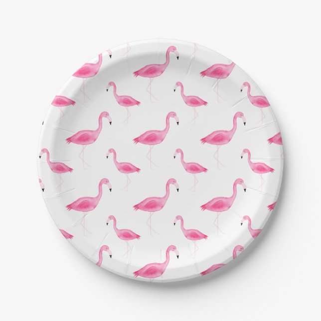Watercolor Flamingo Pattern Paper Plates (Front)