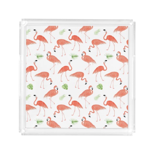 Watercolor Flamingo Pattern Perfume Vanity Tray (Front)