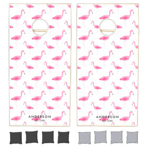 Watercolor Flamingo Pattern Personalized Cornhole Set