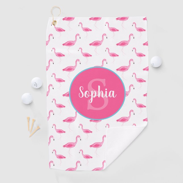 Watercolor Flamingo Pattern Personalized Golf Towel (InSitu)