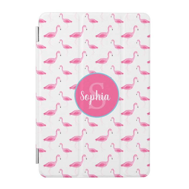 Watercolor Flamingo Pattern Personalized iPad Mini Cover (Front)