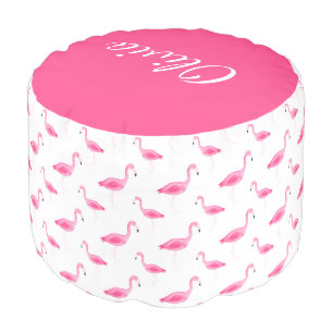 Watercolor Flamingo Pattern Personalized Pouf