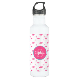 Watercolor Flamingo Pattern Personalized Stainless Steel Water Bottle