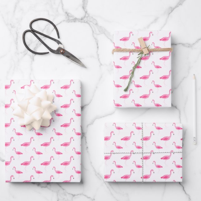 Watercolor Flamingo Pattern Wrapping Paper Sheets (Front)