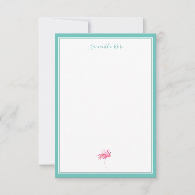 Watercolor Flamingo Personalized Stationery Note Card (Front)