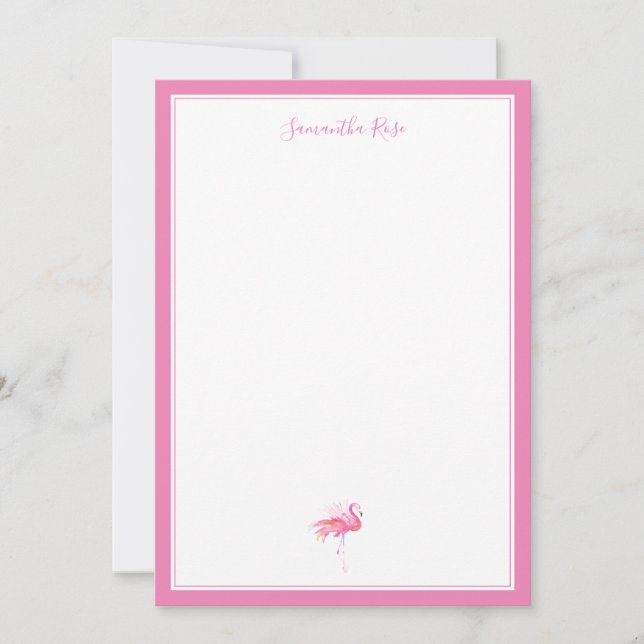 Watercolor Flamingo Personalized Stationery Note Card (Front)