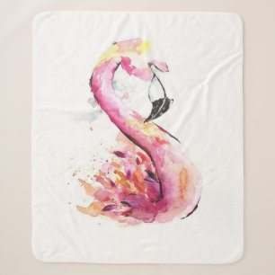 Watercolor Flamingo Print Art Funny Flamingo Sherpa Blanket