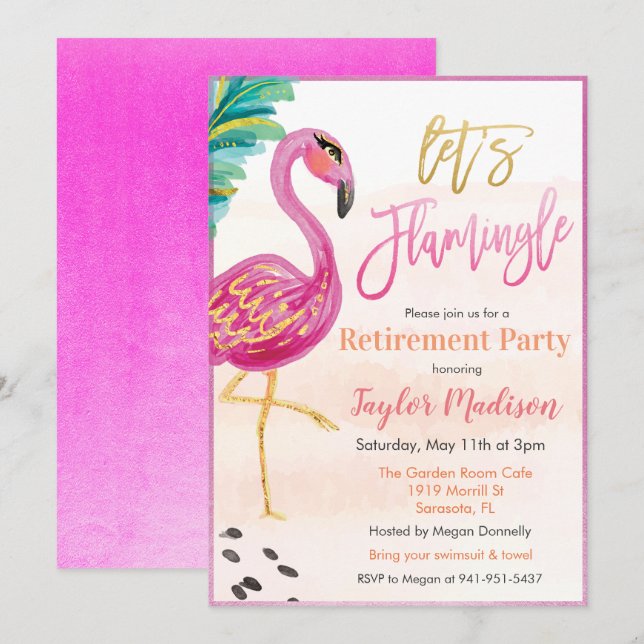 Watercolor Flamingo Retirement Party Invitation (Front/Back)