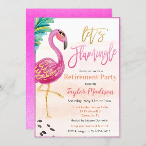 Watercolor Flamingo Retirement Party Invitation