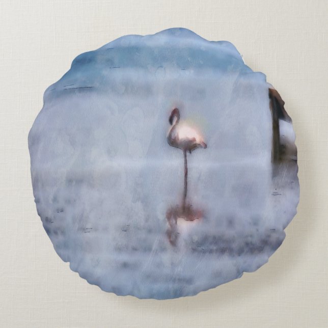 Watercolor Flamingo Round Pillow (Back)