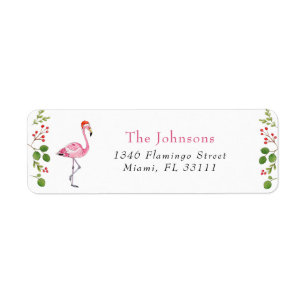 Watercolor Flamingo Tropical Christmas Address Label