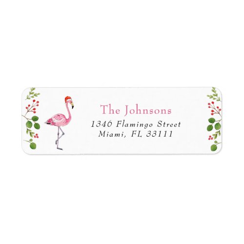 Watercolor Flamingo Tropical Christmas Address Label