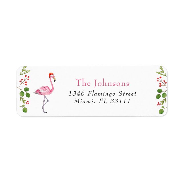 Watercolor Flamingo Tropical Christmas Address Label (Front)