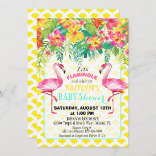 Watercolor Flamingo Tropical Floral Baby Shower Invitation