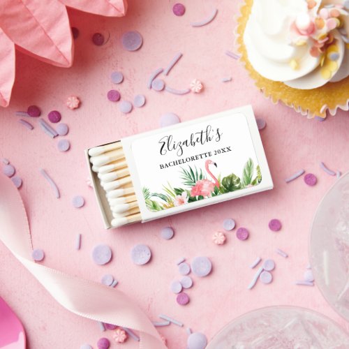 Watercolor Flamingo Tropical Floral Bachelorette Matchboxes