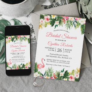 Watercolor Flamingo Tropical Floral Bridal Shower Invitation