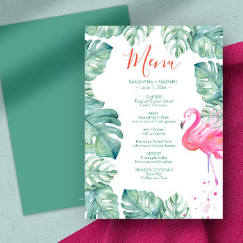 Watercolor Flamingo Tropical Menu Invitation by VGInvites at Zazzle