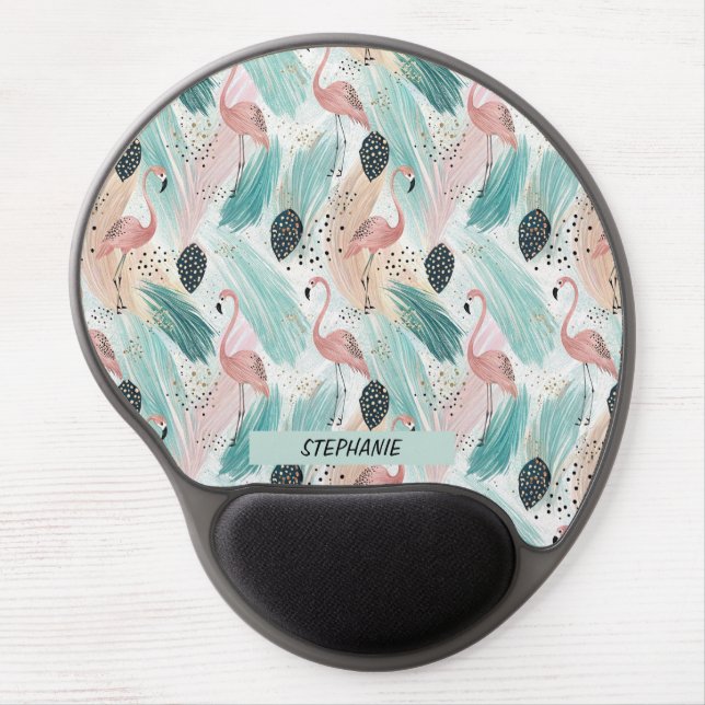 Watercolor Flamingo Tropical Pattern Gel Mouse Pad (Front)