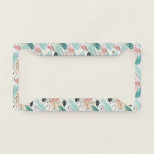 Watercolor Flamingo Tropical Pattern License Plate Frame