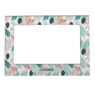 Watercolor Flamingo Tropical Pattern Magnetic Frame