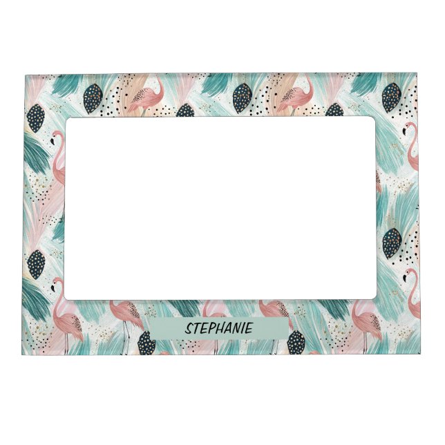 Watercolor Flamingo Tropical Pattern Magnetic Frame (Front)