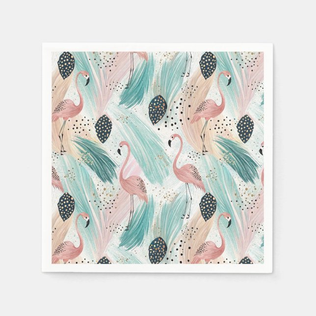 Watercolor Flamingo Tropical Pattern Napkins (Front)