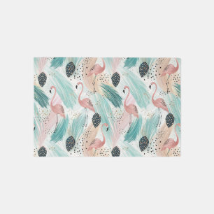 Watercolor Flamingo Tropical Pattern Outdoor Rug