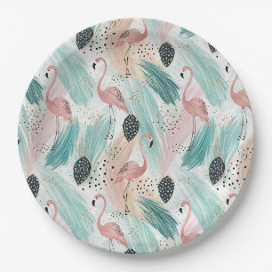 Watercolor Flamingo Tropical Pattern Paper Plates