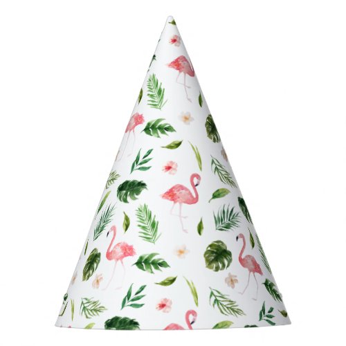Watercolor Flamingo Tropical Pattern Party Hat