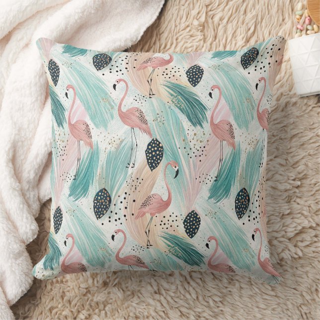 Watercolor Flamingo Tropical Pattern Throw Pillow (Blanket)