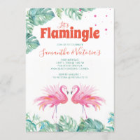 Watercolor Flamingo Twins Birthday Party Invitation