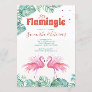 Watercolor Flamingo Twins Birthday Party Invitation