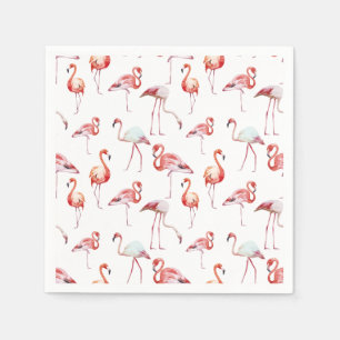 Watercolor flamingo white pattern tropical paper napkins