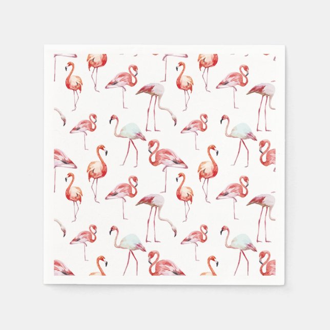 Watercolor flamingo white pattern tropical paper napkins (Front)