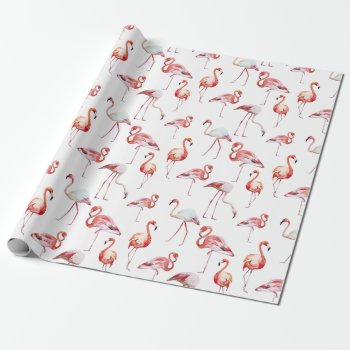 Watercolor Flamingo White Pattern Tropical Wrapping Paper by AllAboutPattern at Zazzle