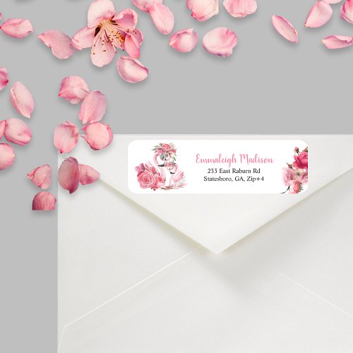 Watercolor Flamingo White Return Address Label