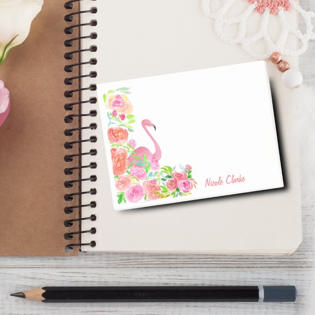 Watercolor Flamingo With Roses Personalized Post-it Notes (Personalize reminders with Watercolor Flamingo With Roses Post-it Notes.)