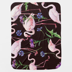 Watercolor flamingos and wild flowers pattern. baby blanket